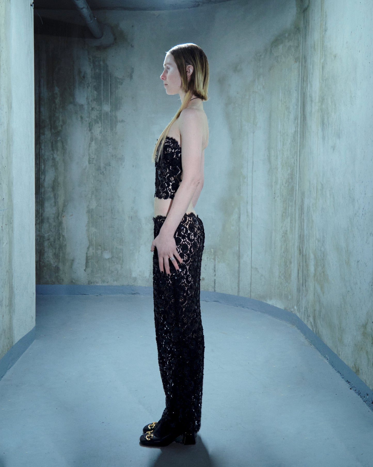Sequin-embroidered lace skirt