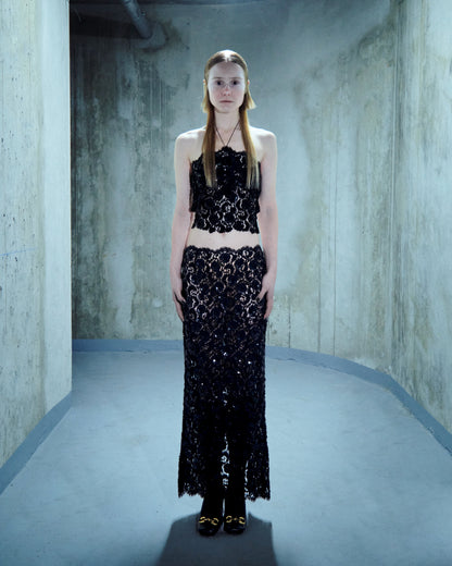 Sequin-embroidered lace skirt