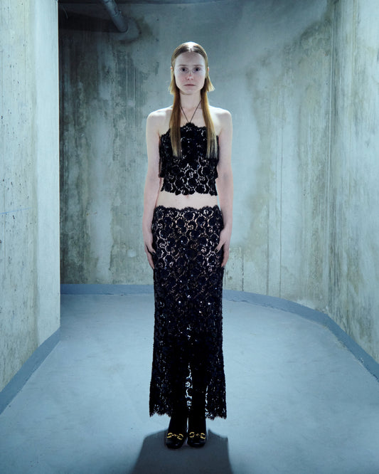Sequin-embroidered lace skirt