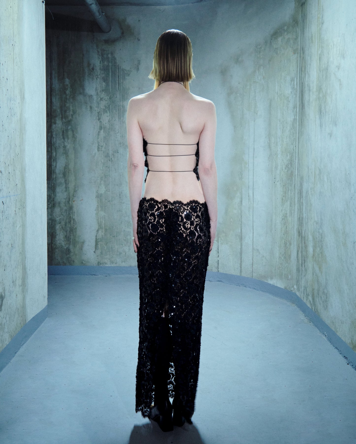 Sequin-embroidered lace skirt