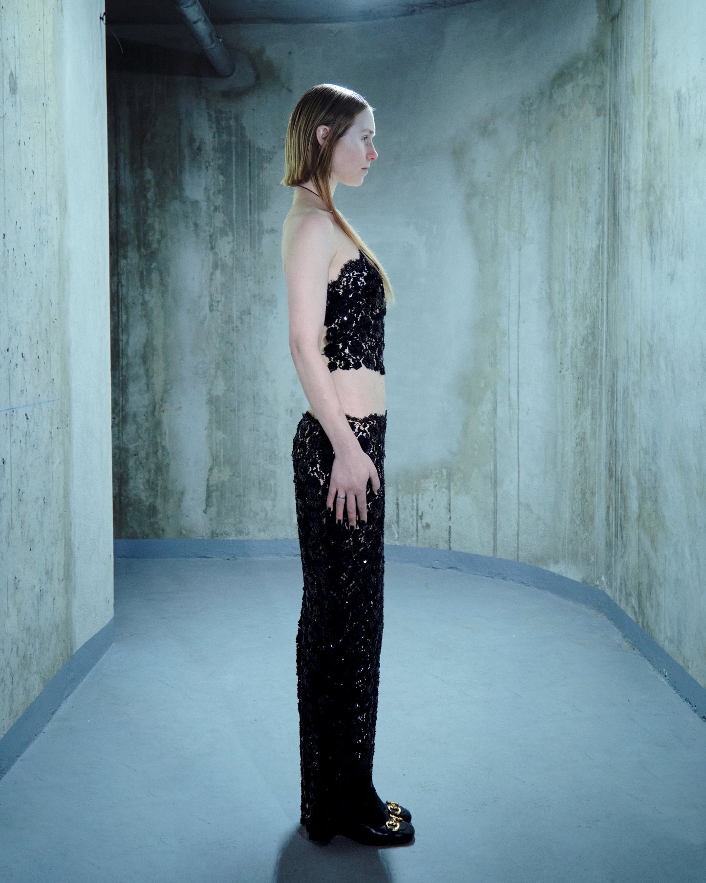 Sequin-embroidered lace skirt