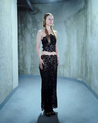 Sequin-embroidered lace skirt