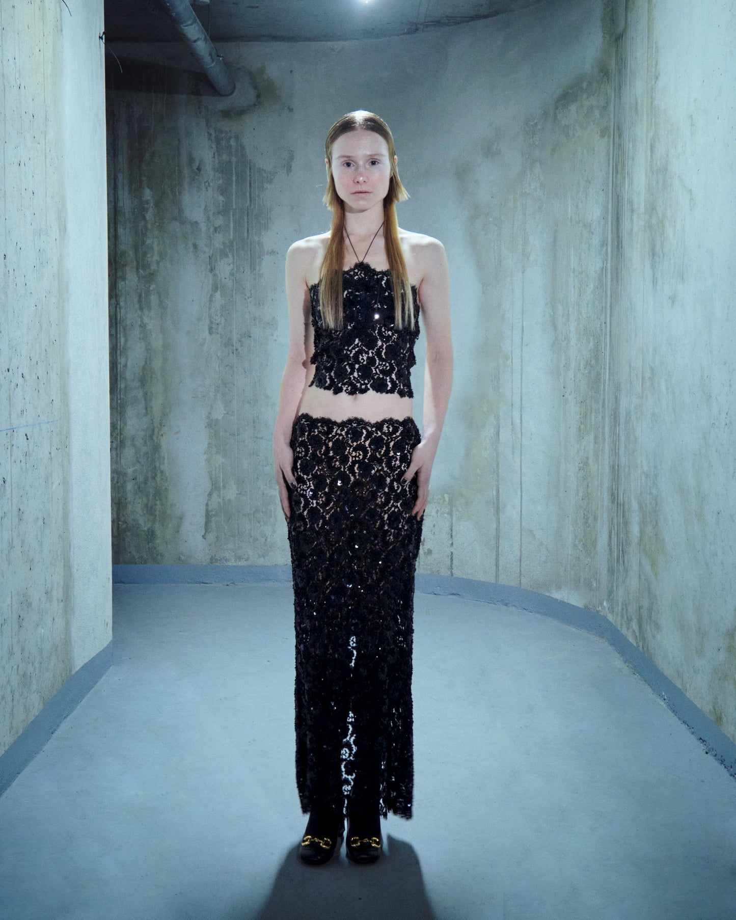 Sequin-embroidered lace top