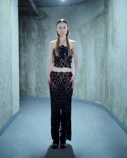 Sequin-embroidered lace top